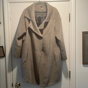 Annette Gortz RARE Shadows Tan Fuzzy Textured Alpaca Wool Snap MIDI OverCoat